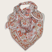 Charger l'image dans la galerie, Foulard coton Oeko-tex femme blanc et corail abricot