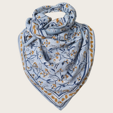 Charger l'image dans la galerie, Foulard coton femme fleuri bleu
