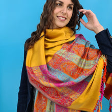Charger l'image dans la galerie, Écharpe Pashmina Indie jaune