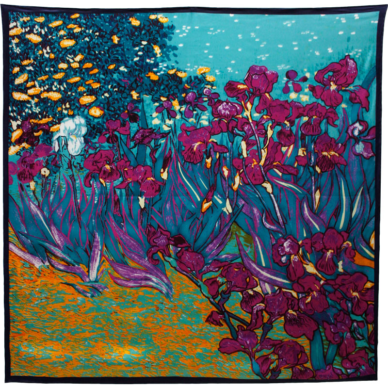 Carré de soie Les iris prune