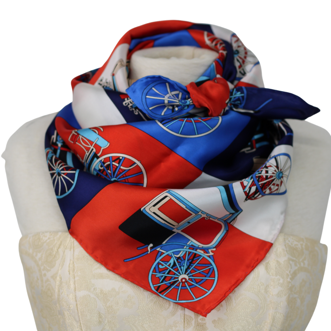 Foulard Carré En Soie Vintage Miray 90 Cm - Motif Multicolore, Très Bon état