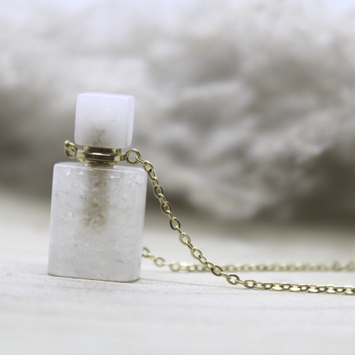 Collier en cristal de roche bouteille de parfum pierre naturelle 
